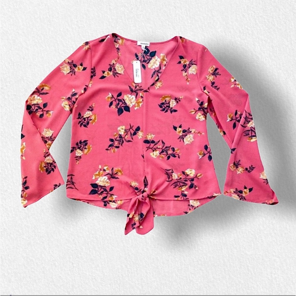 Charming Charlie Pink 3/4 Sleeve Tie Front Blouse